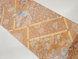 リサイクル　格天井に孔雀・鴛鴦・花々模様織出し袋帯